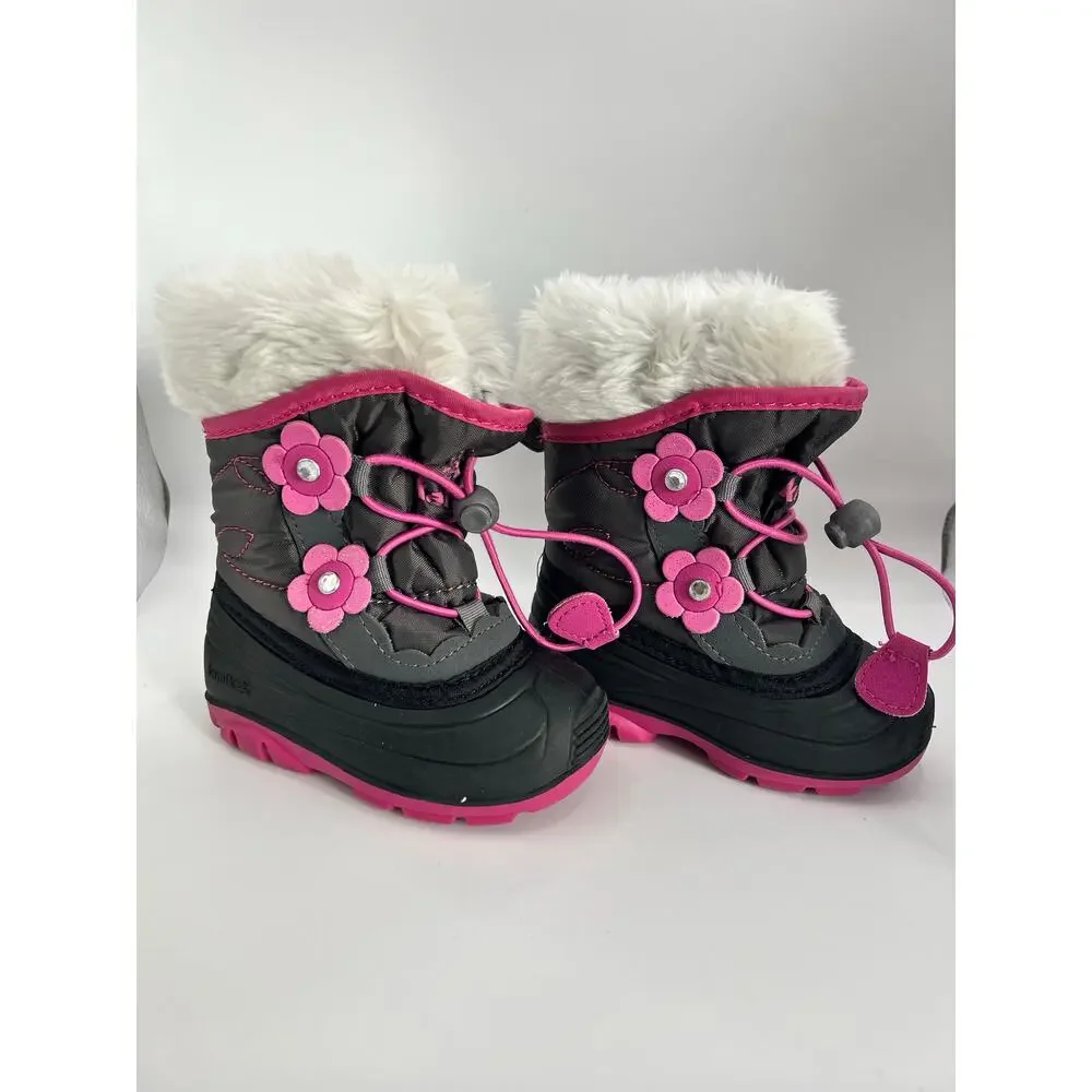 Kamik Pink Blossom Floral Fur Snow Toddler Girl Waterproof Lightweight Size 5C - Picture 2 of 5